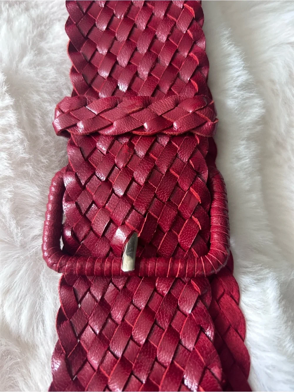 Red Genuine Leather Braided Statement Belt Boho Retro Festival